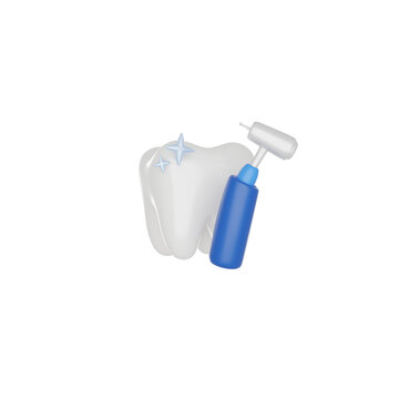 Tooth with Dental handpiece 3D render icon isolated white background.