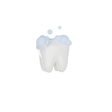 Tooth cleaning, brushing teeth with bleaching effect. 3D render icon isolated white background.
