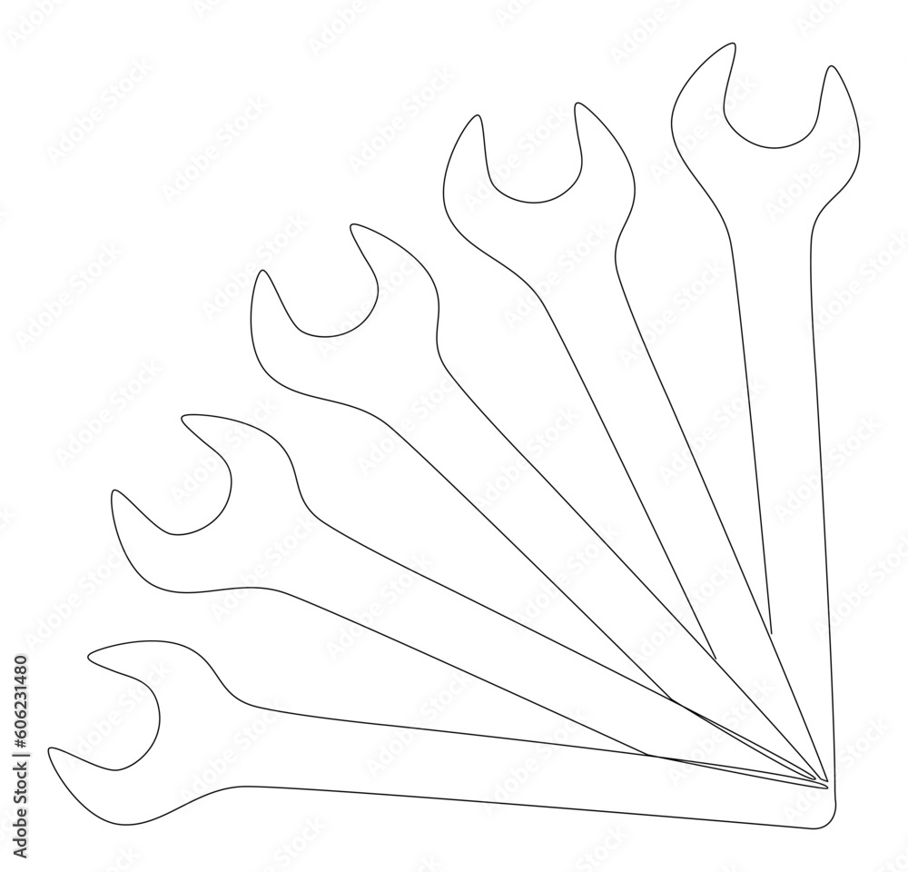 Poster one continuous line of wrench. thin line illustration vector work tool concept. contour drawing crea