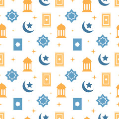 Fototapeta premium Happy Islamic New Year Seamless Pattern Design Flat Illustration with Muslims Elements in Template Hand Drawn