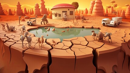 World Day Against Drought and Drought 3D Cartoons 17th June Generative AI