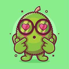 kawaii jackfruit character mascot with love sign hand gesture isolated cartoon in flat style design