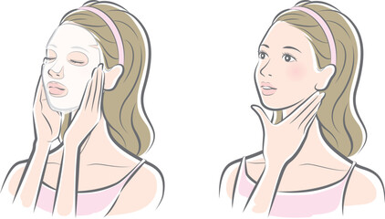 スキンケアをしている女性のベクター イラスト