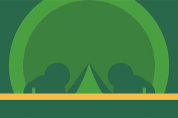 Simple camping landscape. Green silhouette background . Flat style vector illustration. Simple cartoon