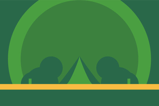 Simple camping landscape. Green silhouette background . Flat style vector illustration. Simple cartoon