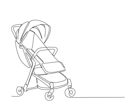 recommend clip art: Continuous one line drawing of baby carriage. Baby stroller outline vector illustration. Editable stroke.