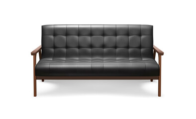 3d realistic vector icon illustration. Black leather sofa. isolated on white bakground.