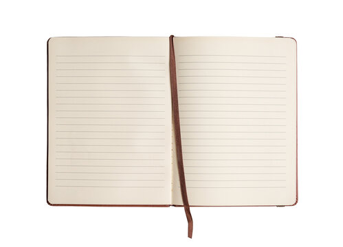 Open notebook with bookmark, top view. Transparent background.