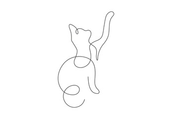 Silhouette of abstract cat in one line drawing on white background vector illustration. Pro vector.