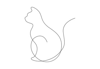 Continuous one simple single abstract line drawing of cat icon in silhouette on a white background vector illustration. Pro vector.