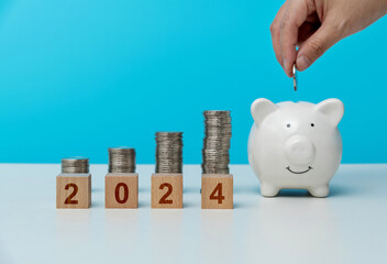New year 2024 and piggy bank