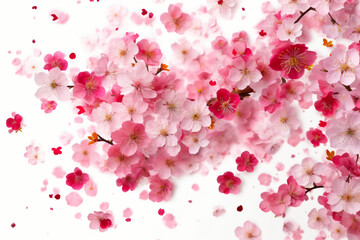group of pink cherry blossoms falling from the sky., Generative Ai