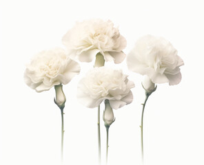 white carnations in a row, with their petals facing , Generative Ai