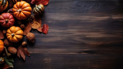 Thanksgiving Day Banner Background with pumpkin and leaf ornaments