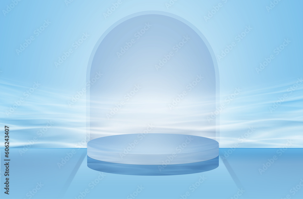 Poster 3d stage on the water surface 3d rendering computer digital drawing