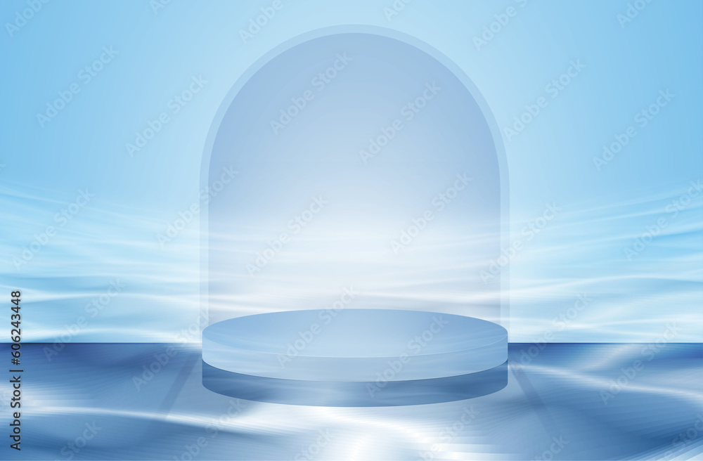 Poster 3d stage on the water surface 3d rendering computer digital drawing