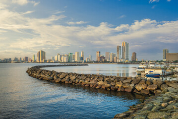 Port of Manila at manila bay, manila city, philippines at dusk
