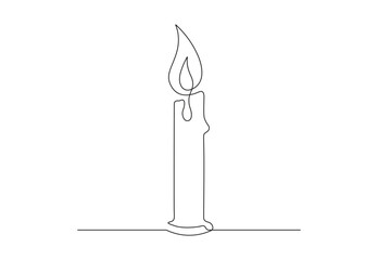 Continuous line drawing of candle light on white background. Candle icon. Vector illustration.