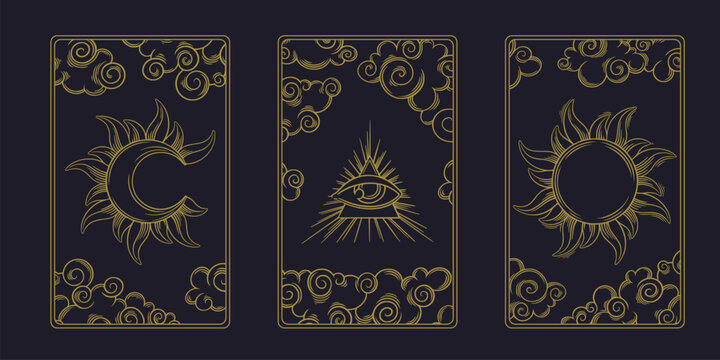 Tarot aesthetic divination cards. Occult tarot design for oracle card covers. Vector illustration isolated in dark background