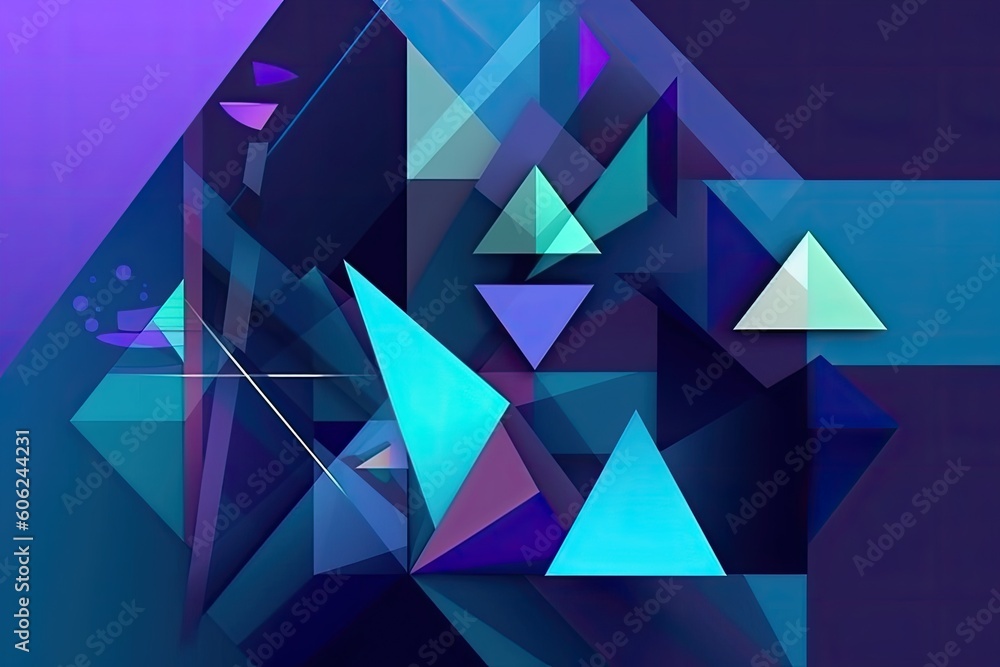 Aufkleber geometric abstract background in shades of blue and purple with overlapping triangles generative ai