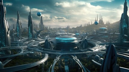 Futuristic Advanced Alien Civilization, Concept Art, Digital Illustration, Generative AI