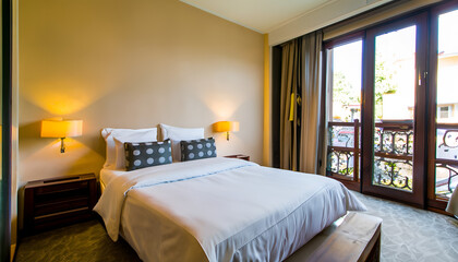 interior of bedroom, hotel room design  Ai generated 