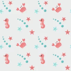 Papier Peint photo Vie marine Seamless pattern with cute seahorse, crab, and starfish. Pattern with sea animals for baby design. . Vector illustration for textile, cloth, fabric.