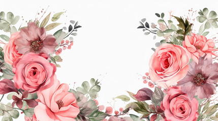 white background with floral frame watercolor multi purpose background. 