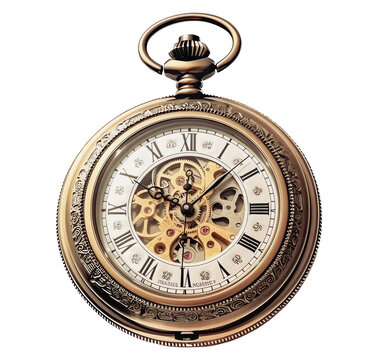 Vintage Gold Pocket Watch, Isolated Illustration Clipart, Generative AI