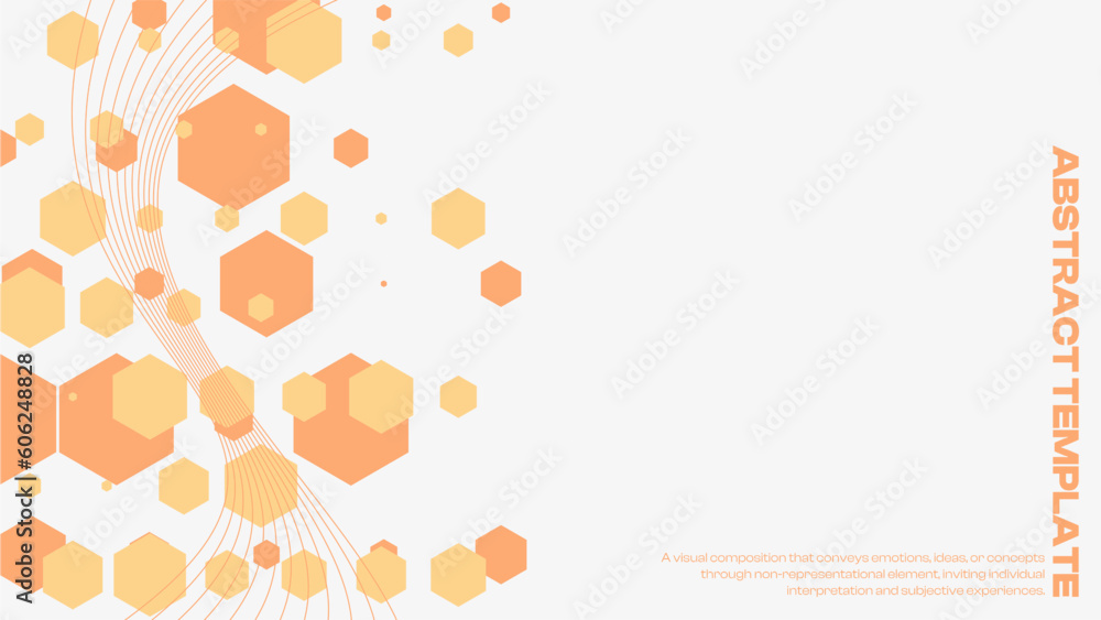 Poster white background orange hexagonal shape cluster, abstract style presentation template