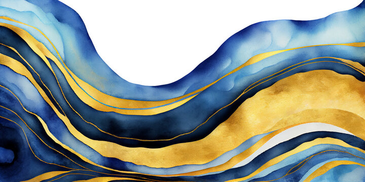 Gold and navy blue waves abstract luxury background for copy space text. Golden colors curves backdrop. Generative AI