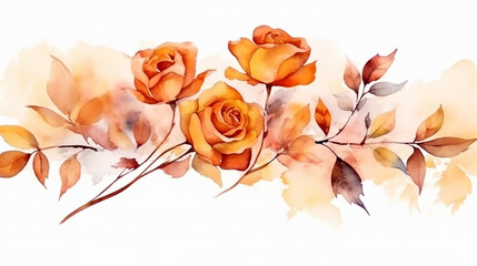 watercolor autumn roses wedding golden alcohol ink. generative AI