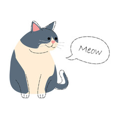 Bicolor fat cat . Cute cartoon characters . Flat shape and line stroke design . Vector illustration .