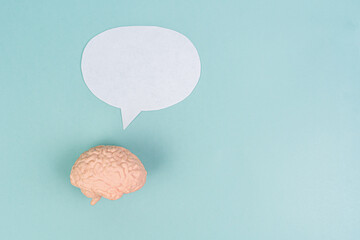 Brain think. Brain on a blue background. Place for text. The brain generates ideas. Concept photo....