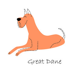 Great dane . Cute dog cartoon characters . Flat shape and line stroke design . Vector illustration .