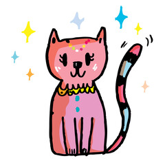 Cute cat,Pet animal vector illustration,Cute cat doodle vector design,Cat hand drawn doodle cartoon