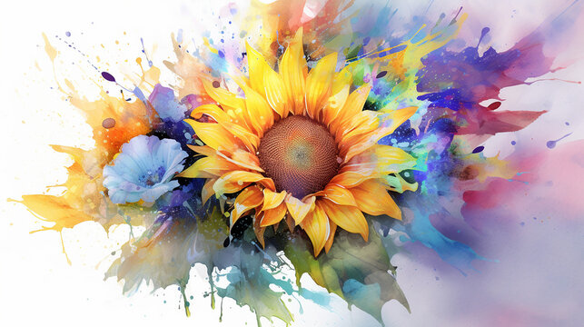 Watercolor sunflower watercolor floral.
