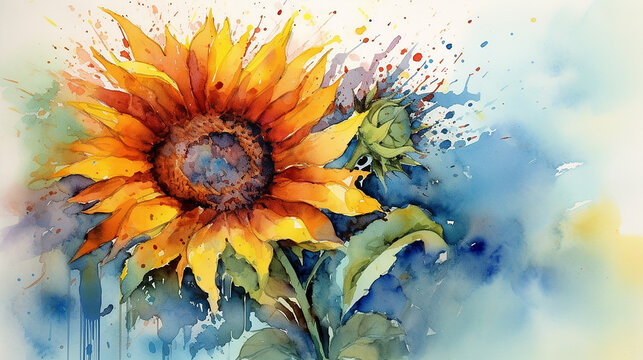 Watercolor sunflower watercolor floral.