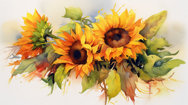 Watercolor sunflower watercolor floral.
