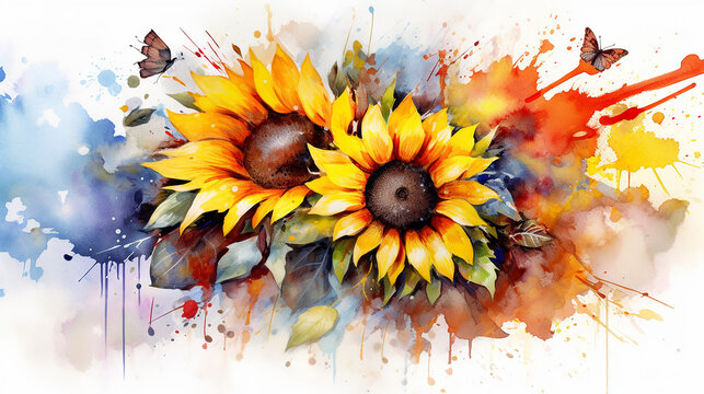 Watercolor sunflower watercolor floral. 