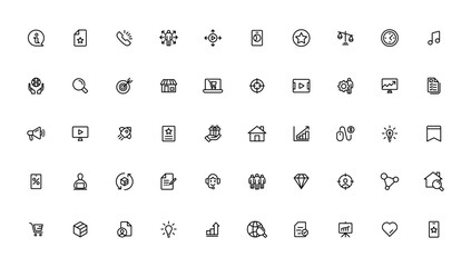 Digital Marketing web icons in line style. Social, networks, feedback, communication, marketing, ecommerce.
