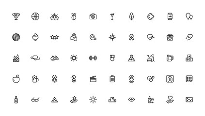Lifestyle and Entertainment icons. Thin line icons collection. Outline icon.
