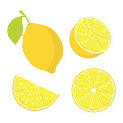 Juicy ripe lemon. Whole lemon and lemon wedges.