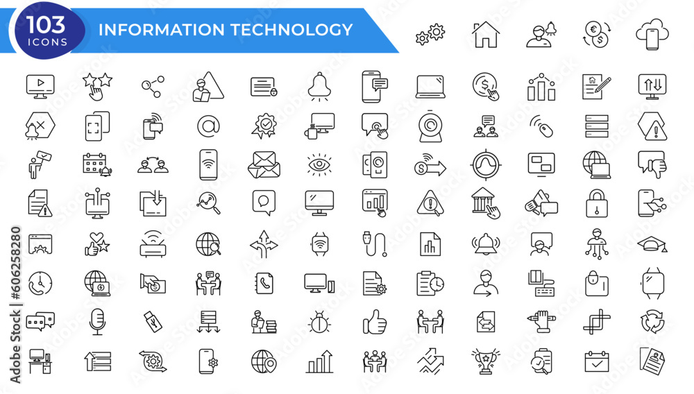 Poster information technology line icons collection. big ui icon set in a flat design. thin outline icons p