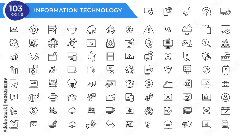Poster information technology line icons collection. big ui icon set in a flat design. thin outline icons p
