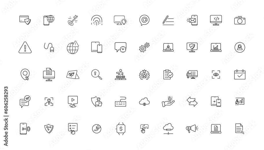 Poster information technology line icons collection. big ui icon set in a flat design. thin outline icons p