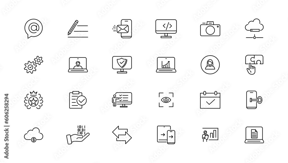 Poster information technology line icons collection. big ui icon set in a flat design. thin outline icons p