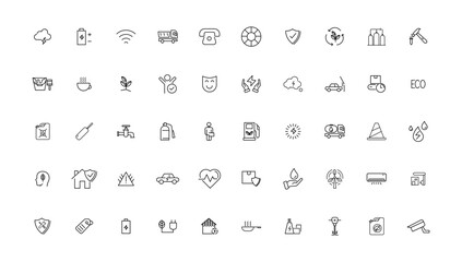 Industry and Environment icons. Thin line icons collection. Vector illustration.