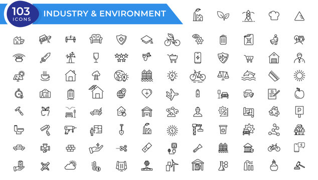Industry and Environment icons. Thin line icons collection. Vector illustration.