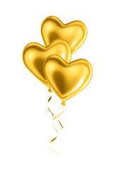 Plakat Heart-Shaped Golden Foil Balloon Isolated On White Background